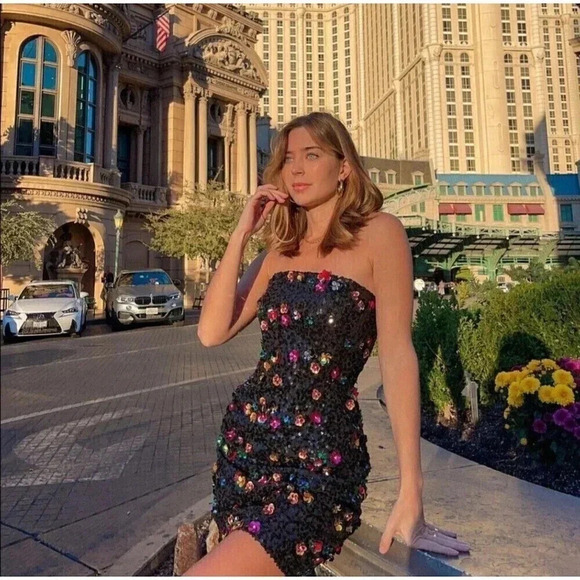 Ramy Brook Anastasia 3D Floral Strapless Sequin Mini Dress Size 6 - Picture 1 of 15